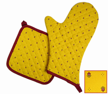 Oven Mitt & Square Pot Holder Set (Calissons. yellow x red)